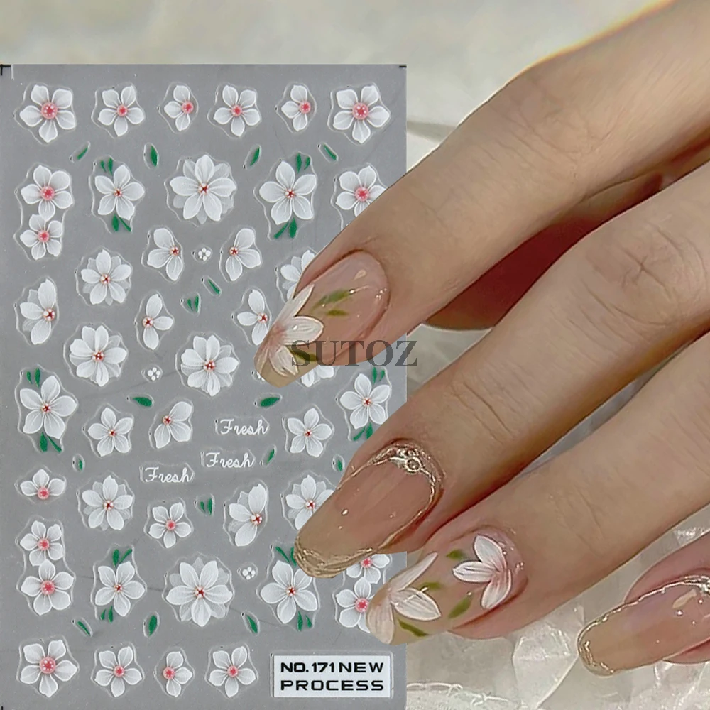 Fiori bianchi adesivi per unghie petalo pizzo rosa farfalle decalcomanie per unghie matrimonio sposa Nail Design elegante Manicure Decor GLNO-168