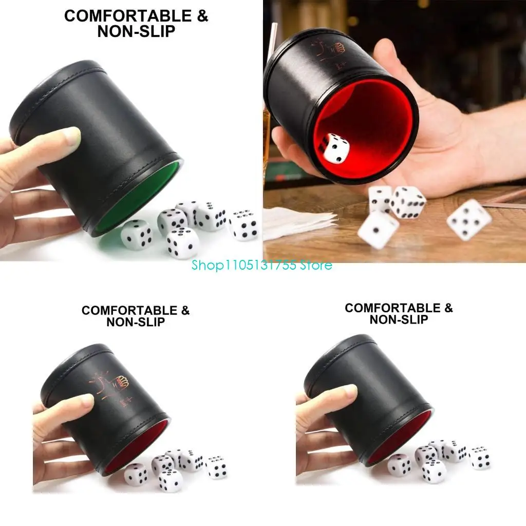 

K0EF Dices Shaker Cup Table Game PU Leather Dices Cup Hand Pattern Quiet Shaker Cup
