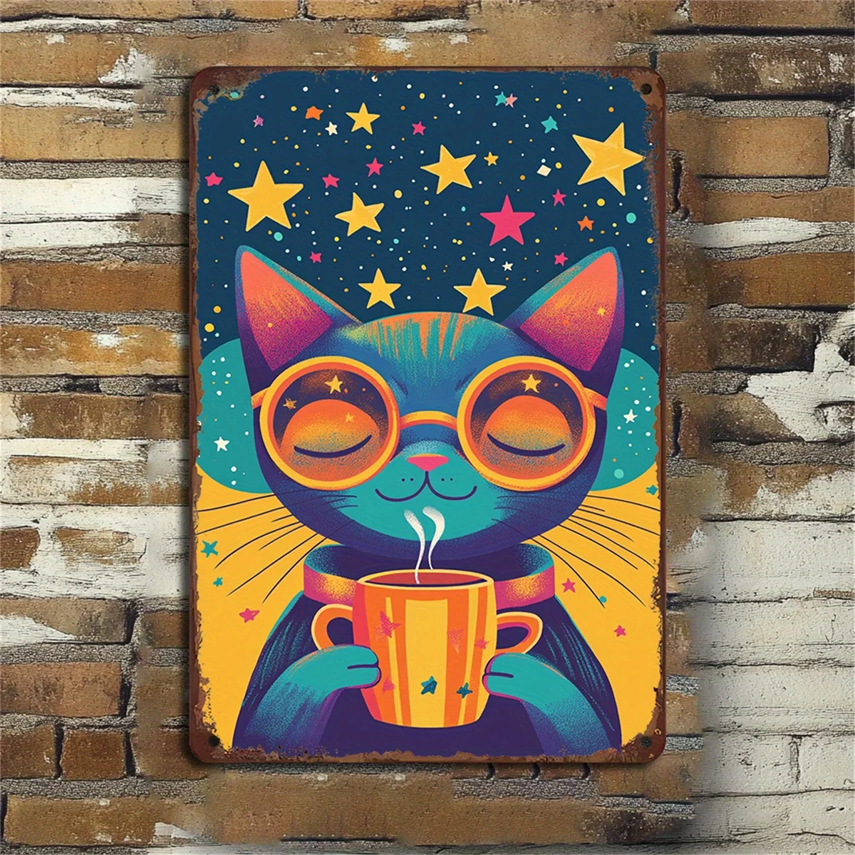 Gato funky estilo vintage desenho animado gato metal ferro arte de parede fácil de pendurar adequado para galeria doméstica café e decoração de restaurante