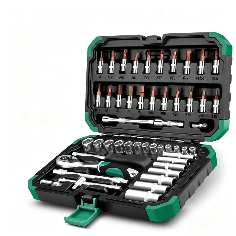 53 Pieces Multi-function Ratchet Socket Wrench Set, Automotive Mechanical Repair Hand Tool Kit with Storage Tool Box