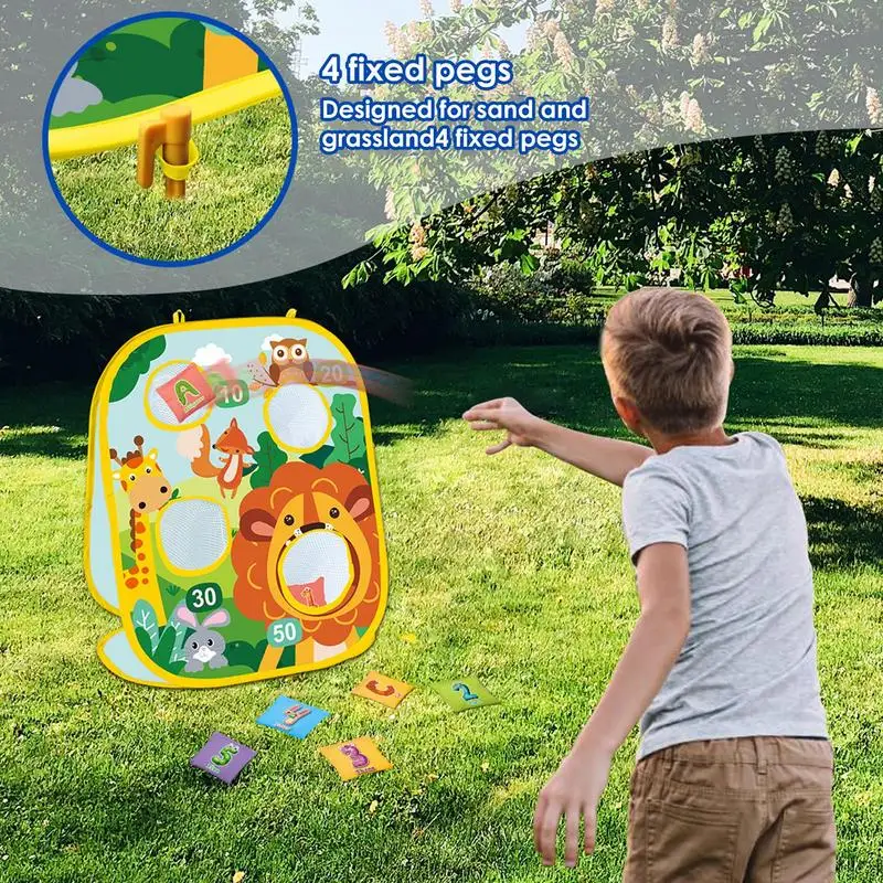 Juego de lanzamiento de dibujos animados con 8 bolsas de frijol para niños, juego de lanzamiento divertido, juego de aciano, juego de lanzamiento de bolsa de frijol, deportes en grupo al aire libre para niños