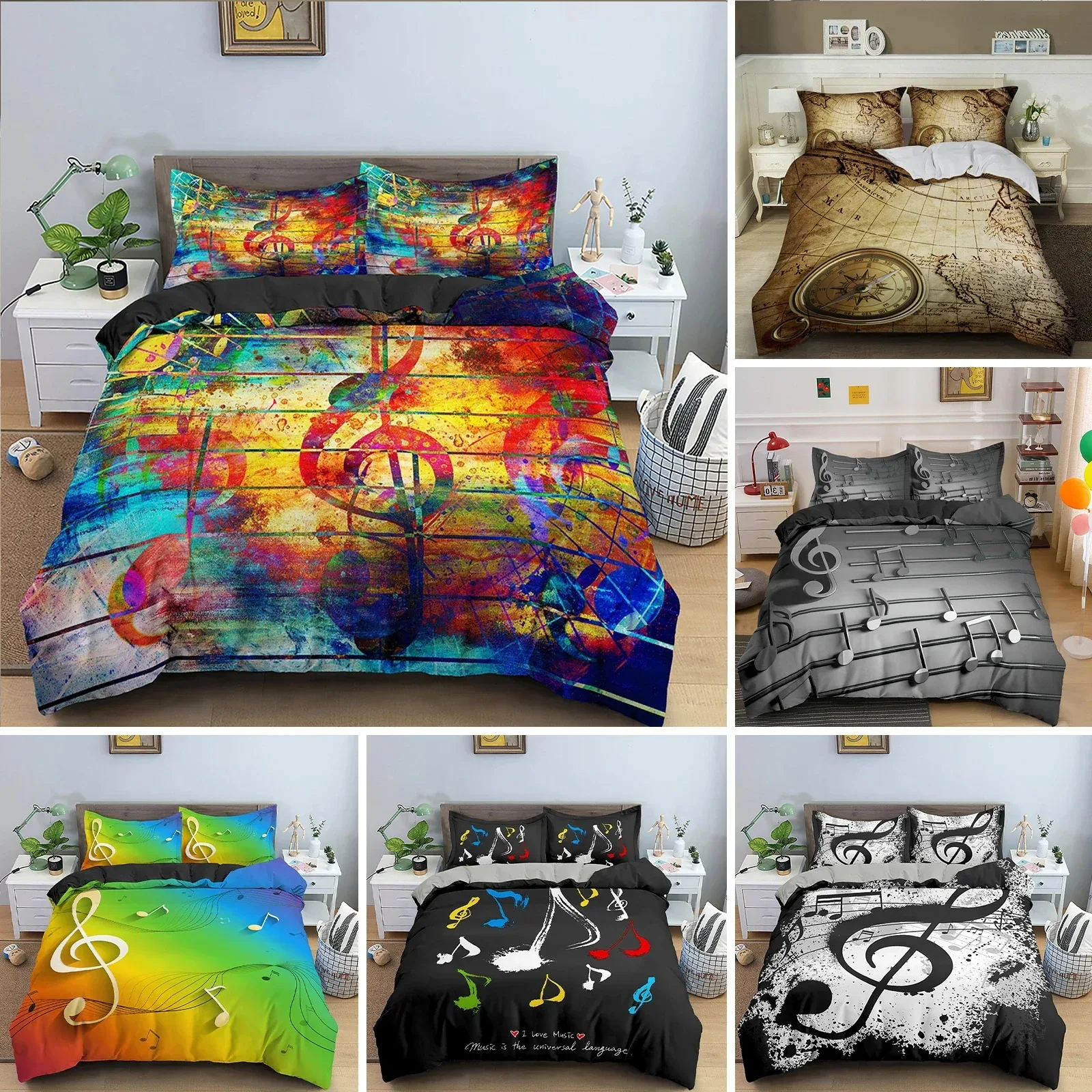 

Musical Note Bedding Set Music Theme Quilt Cover KingQueen Size with Pillowcase Fashionable Psychedelic Soft Duvet Cover