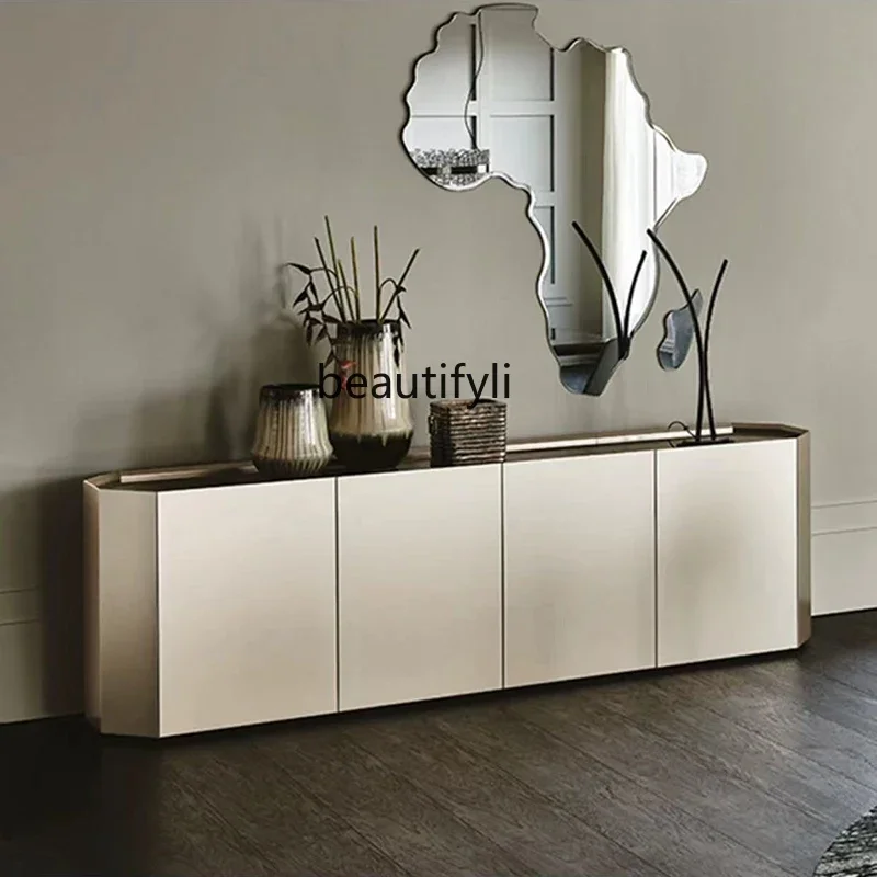 

zxqItalian-Style Light Luxury Entrance Cabinet Creative Geometric Locker High-Grade Champagne Steel Sideboard Cabinet