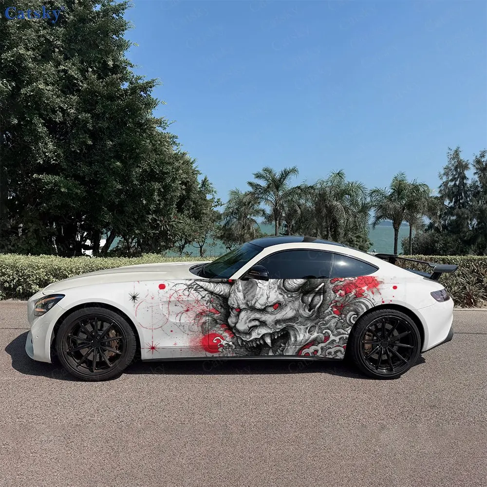 

2Pcs Splashing Red Dot Hannya Oni Head Car Side Wraps, Self-Adhesive PVC Waterproof & Scratch-Resistant Stickers, Car Accessory