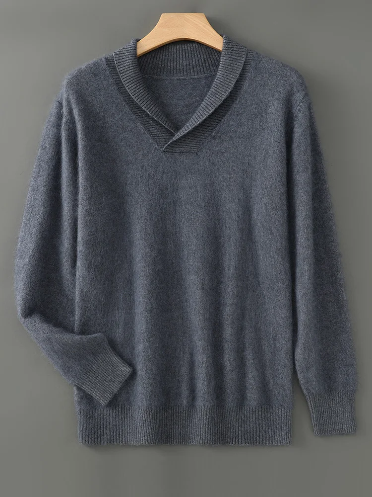 Autumn Winter 100% Mink Cashmere Sweater Women Knitwear Pullover Thick Warm Solid Color Basic Model V-neck Clothing Plus Size