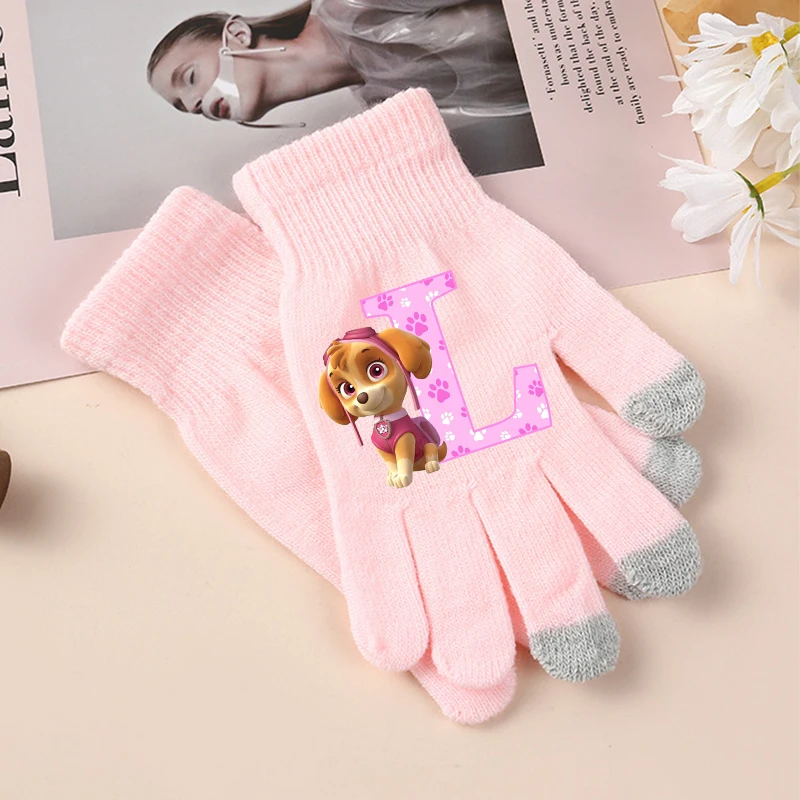 new Paw Patrol Girls Gloves Kawaii Cartoon Letter A-Z Printed Gloved Kids Winter Warm Accessories Children Christmas Gifts