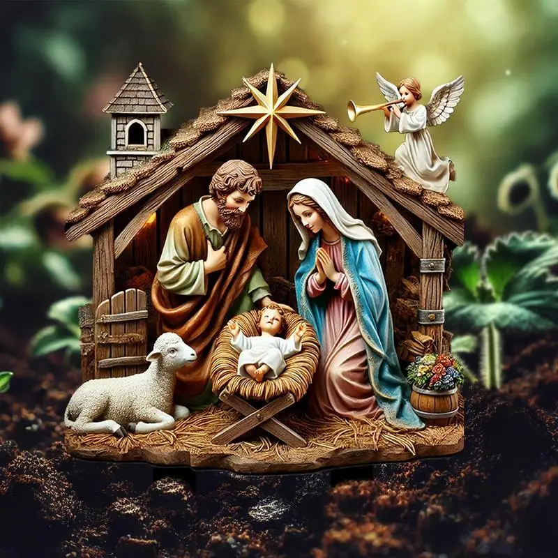 Nativity Garden 2D Acrylic Christmas Jesus Sign Unique Yard Statue with Patio Landscape Farm Animal Garden Decor