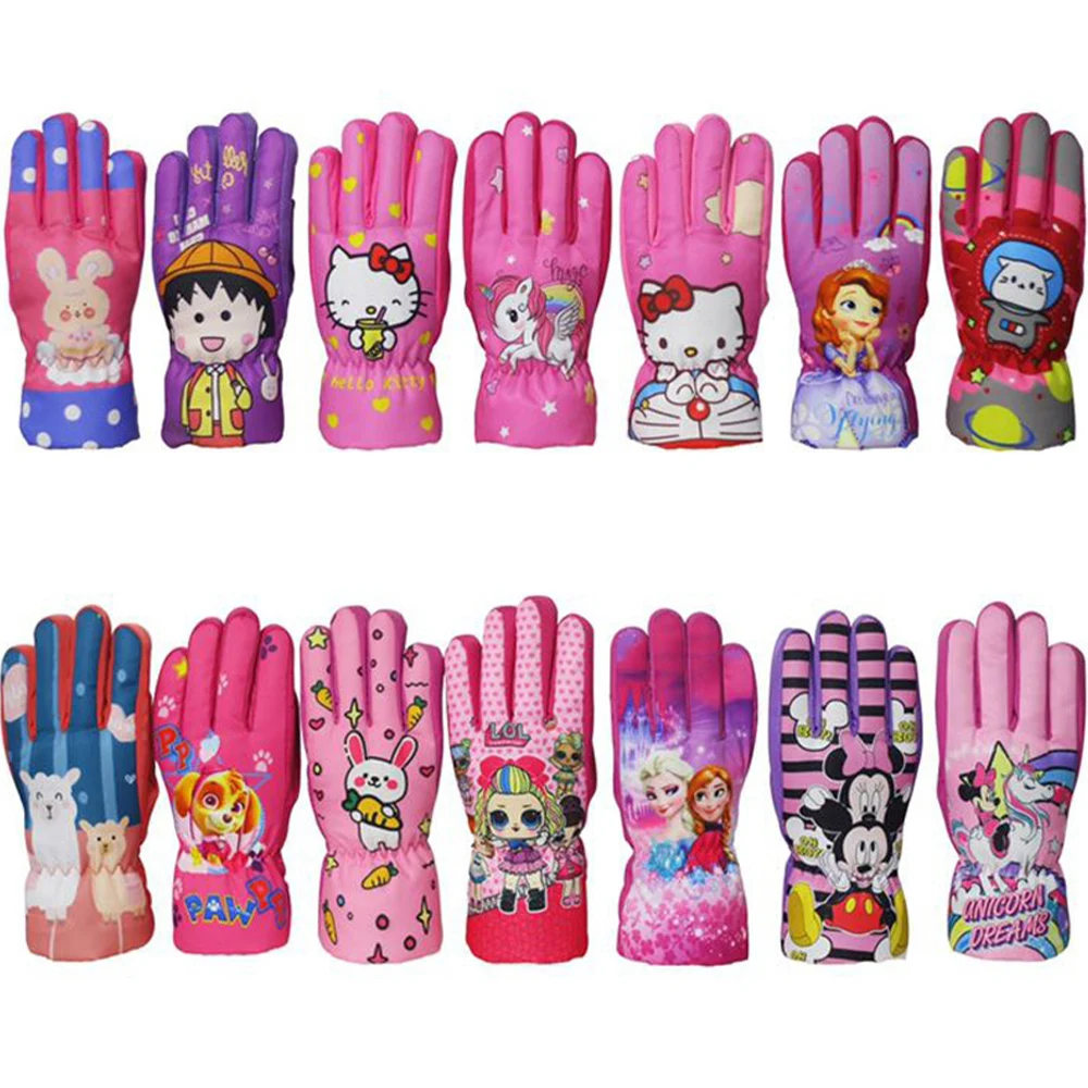 Kids Cartoon Windproof Warm Ski Riding Gloves Winter Outdoor Snow Skating Snowboarding Children Waterproof Breathable Mittens