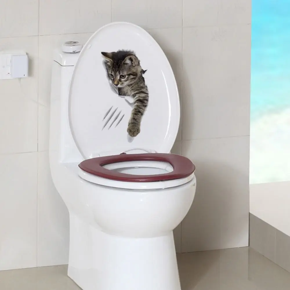 Torn Peeping Kitten Toilet Sticker 3D Effect Bathroom Toilet Seat Waterproof Sticker Self-Adhesive