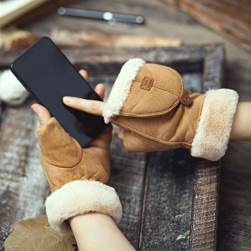 Women's Suede Convertible Gloves, Touchscreen for Phones, Warm & Flexible for Hiking, Shopping & Casual
