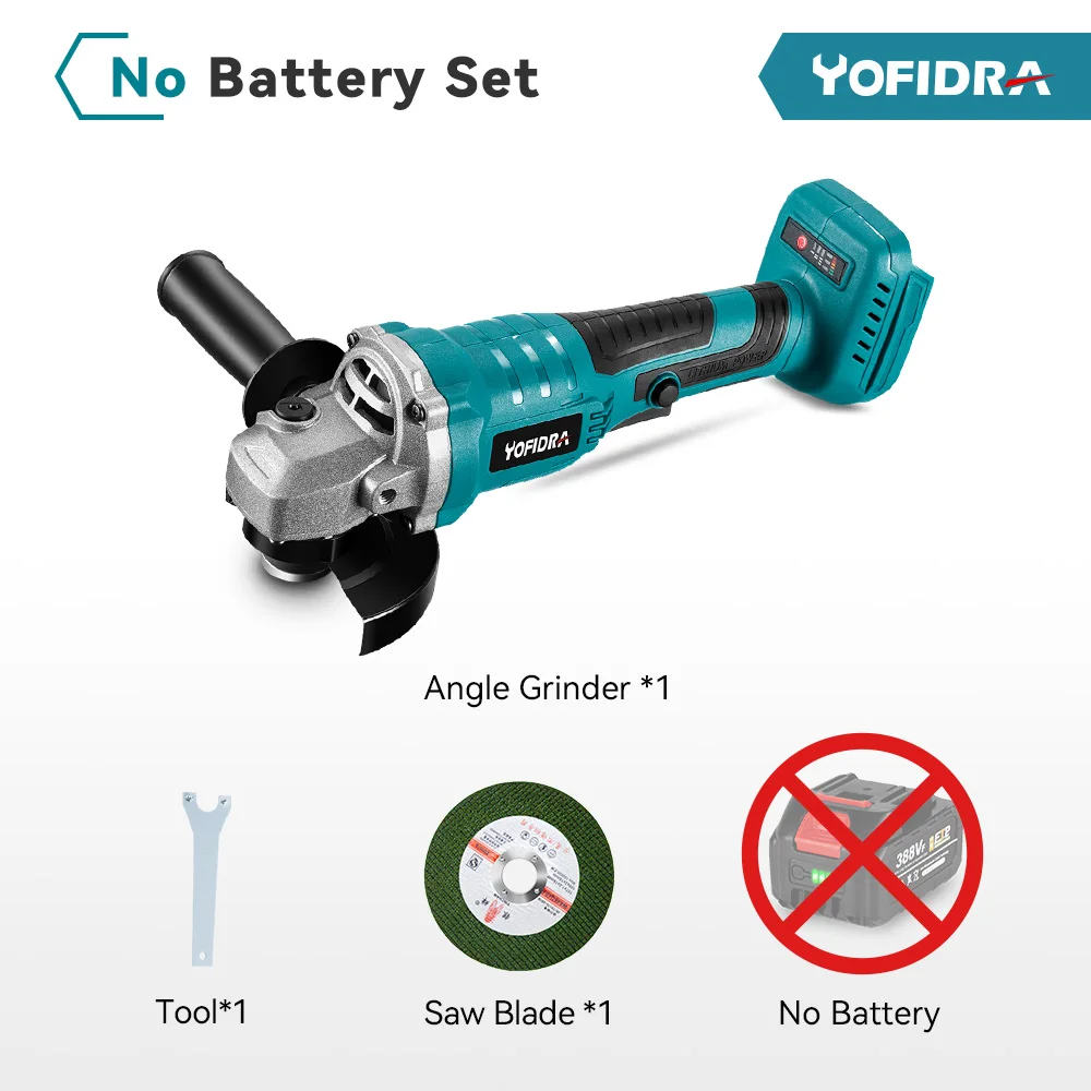 YOFIDRA 30000RPM Brushless Angle Grinder Woodworking Grinding Machine Cutting Power Tools With NO Battery For Makita 18V Battery