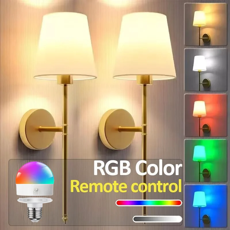 Set of 2 Rechargeable Wall Lamps with Remote Control for Indoor Lighting