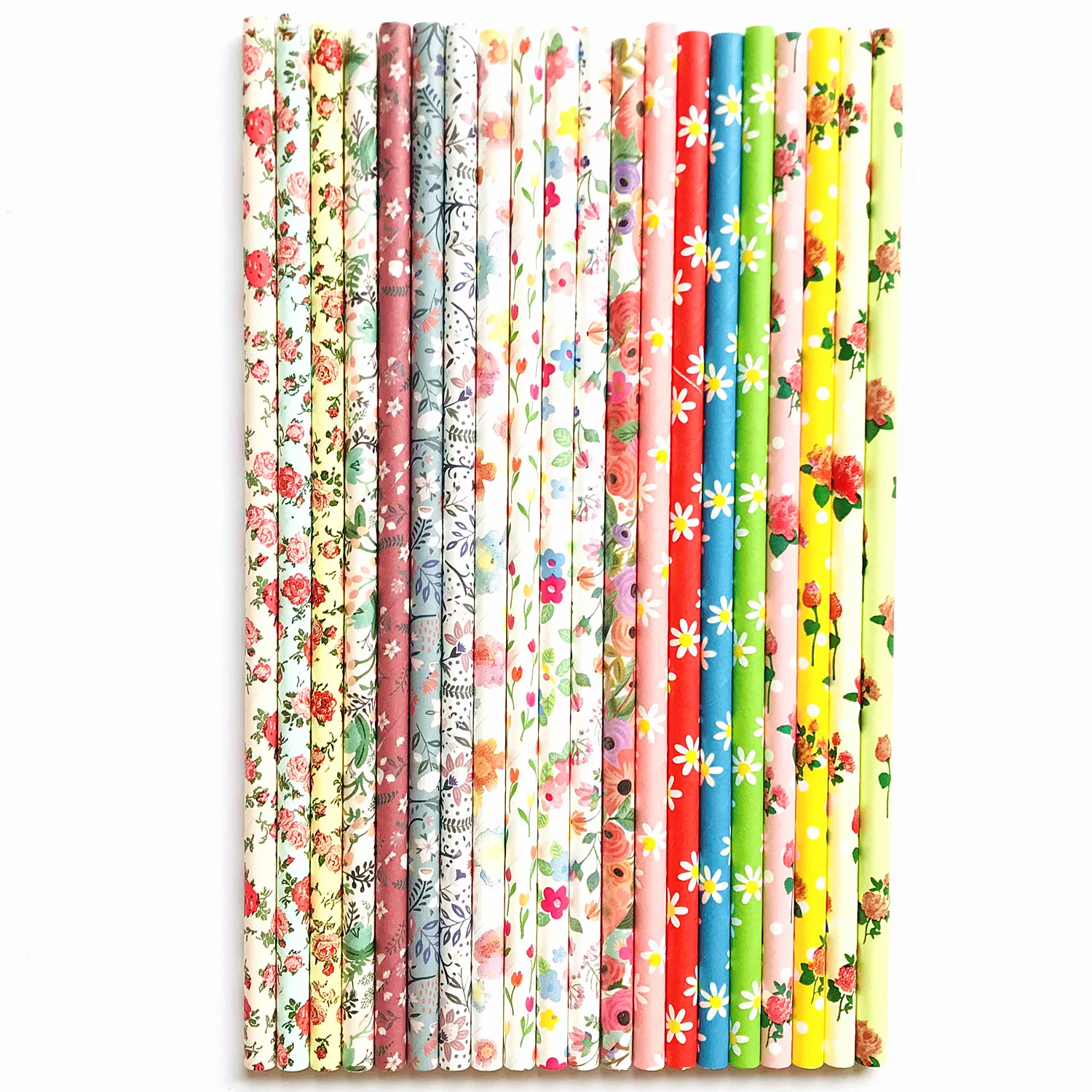 500 1000 Mixed 20 Colors Floral Paper Drinking Straws Bulk Wholesale-Garden Tea Party Vintage Flower Wedding Spring Retro Decor