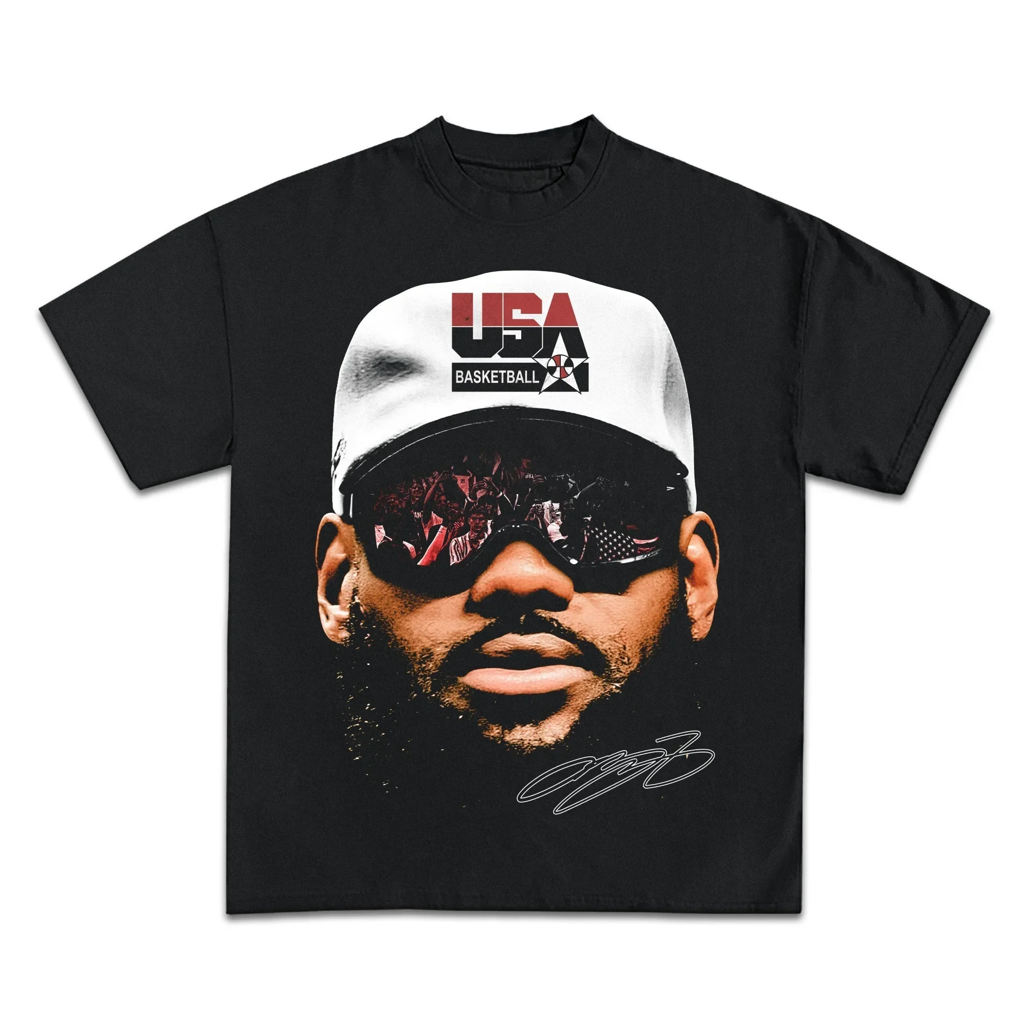 Black Front Soccer Athlete Formal Outfit Portrait Distressed Large Letter Print Loose Cotton T-shirt For Adults And Kids