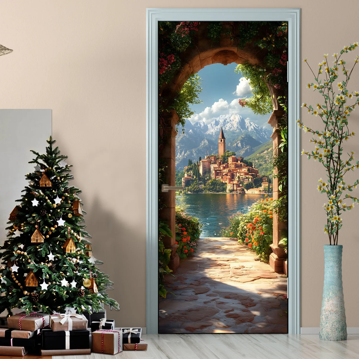 Scenery Staircase Door Stickers, Full-Cover Decoration for Bedroom, Kitchen Self-Adhesive Wall Sticker Home Decor Wallpaper
