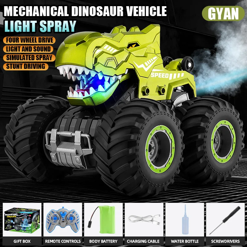 かわいい面白いギフトオフロードクライミングRCカー、2.4G恐竜リモートコントロールカーおもちゃ、ビッグフットおならスプレーRCトラック、子供のおもちゃの車