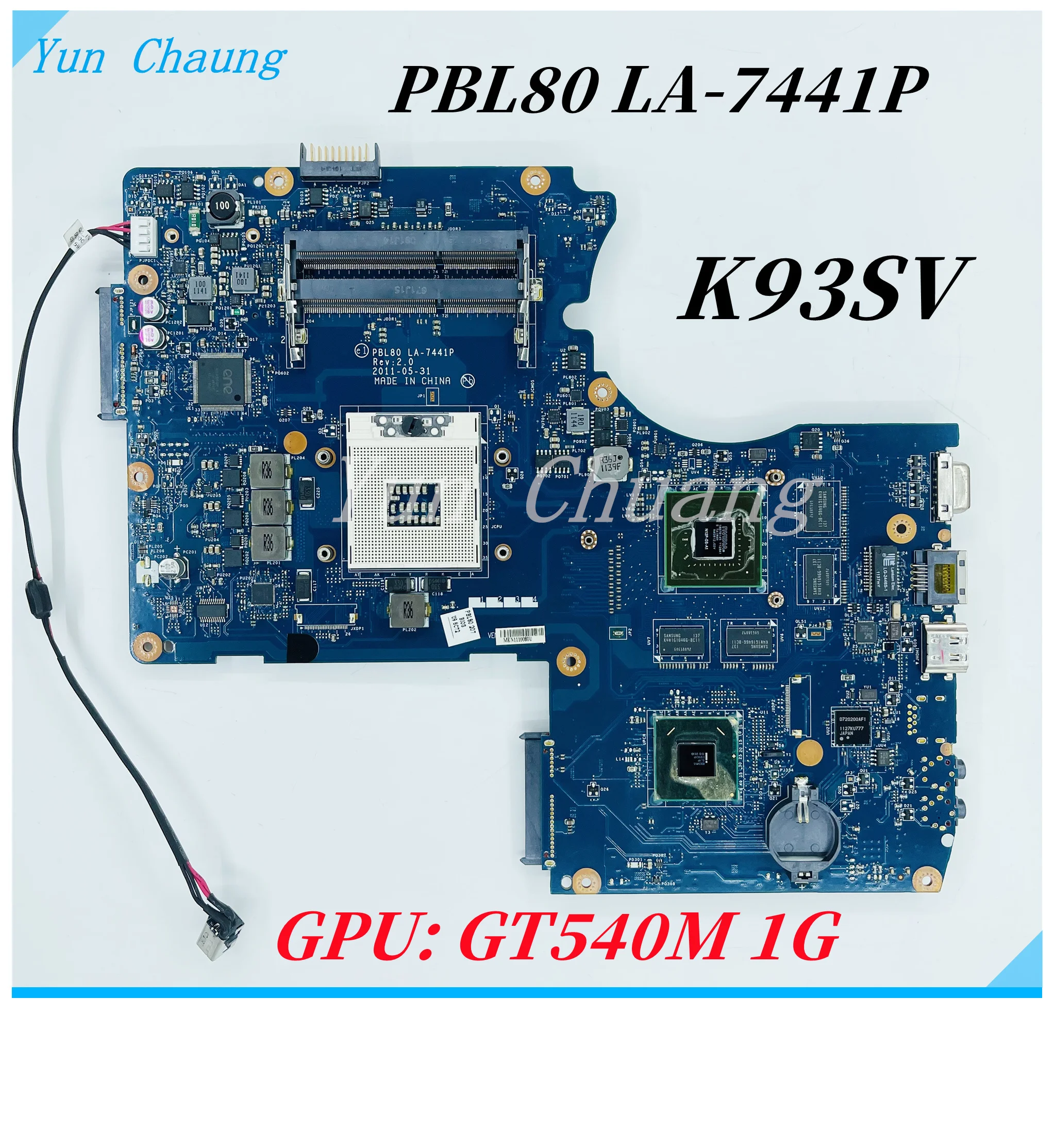 PBL80 LA-7441P Motherboard For Asus K93S K93SV X93SV X93S Laptop Motherboard HM65 With GT540M 1G GPU DDR3 100% Tested ok