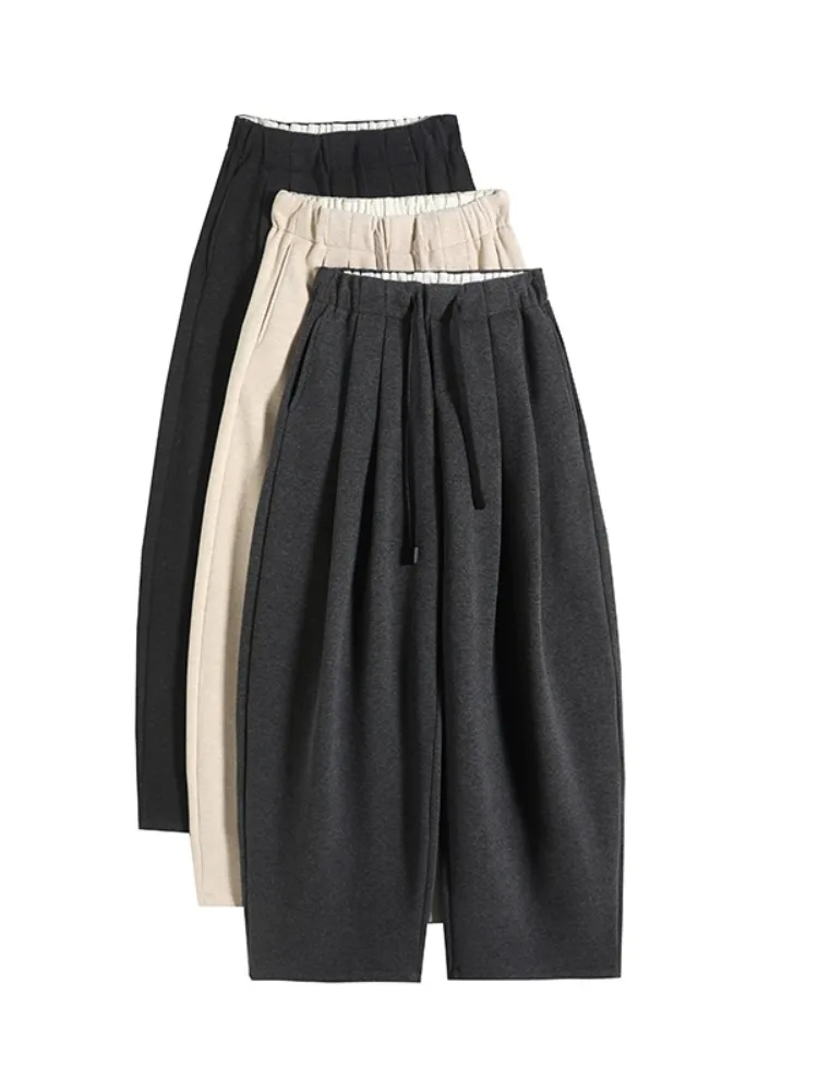 Deep ey Fce Lined Trousers Women's Autumn Winter 2025 New Sle Trendy Loose Wide Leg Pants Commute Sle  Color Hi...