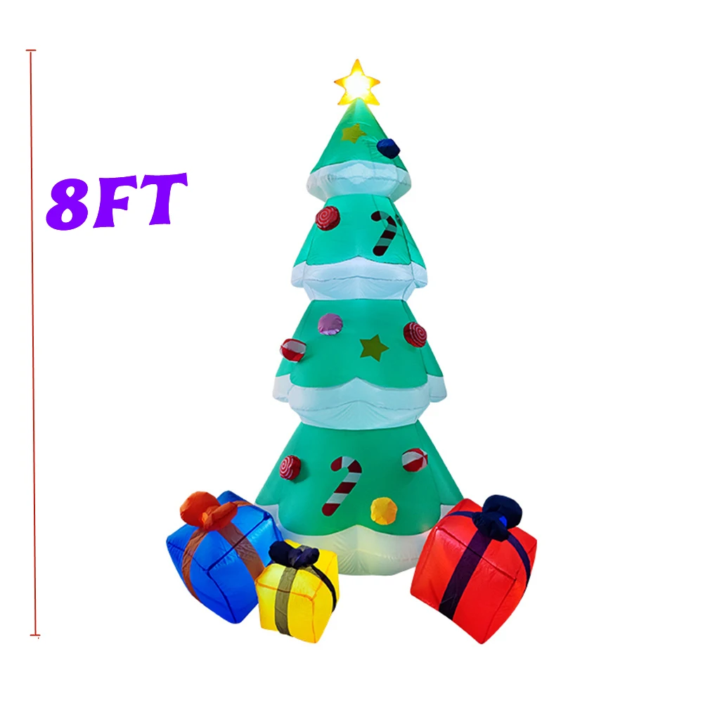 شجرة عيد الميلاد العملاقة القابلة للنفخ بطول 8 أقدام مع 3 عبوات هدايا، أضواء LED مدمجة لتزيين عطلة الفناء الداخلي والخارجي