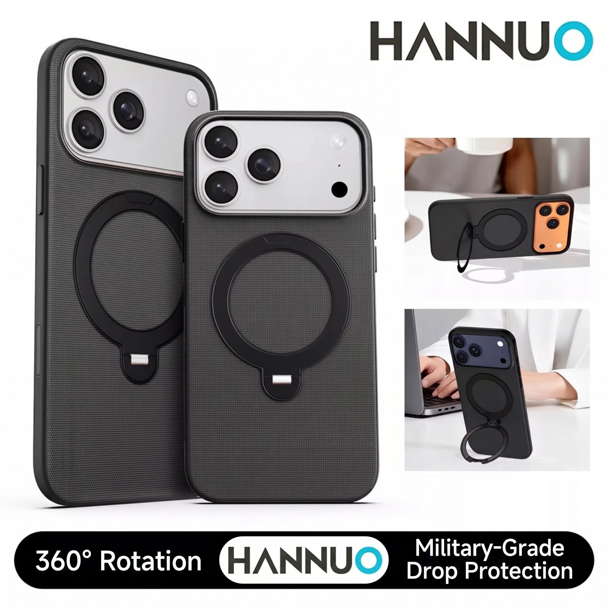 

HANNUO Luxury Tech Woven Magnetic Adsorption Phone Case for Iphone 17 Pro Max for Magsafe Wireless Charge Cover Funda Stand