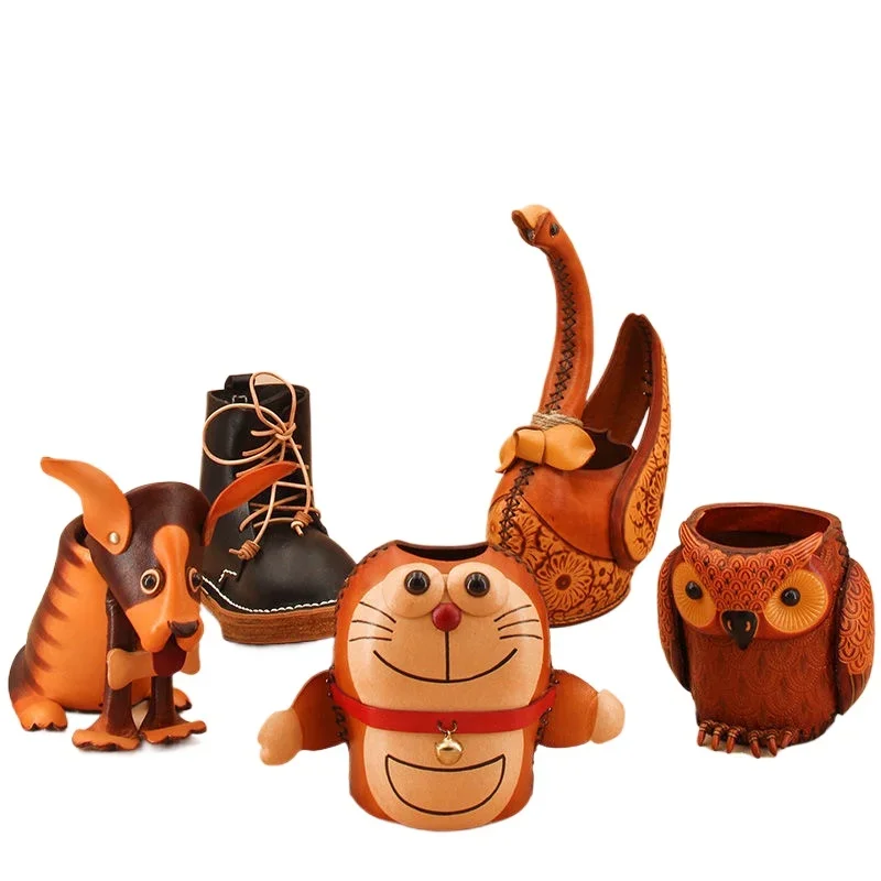 

Handmade pen holder Craft ornament Pure imported vegetable tanned cowhide handmade