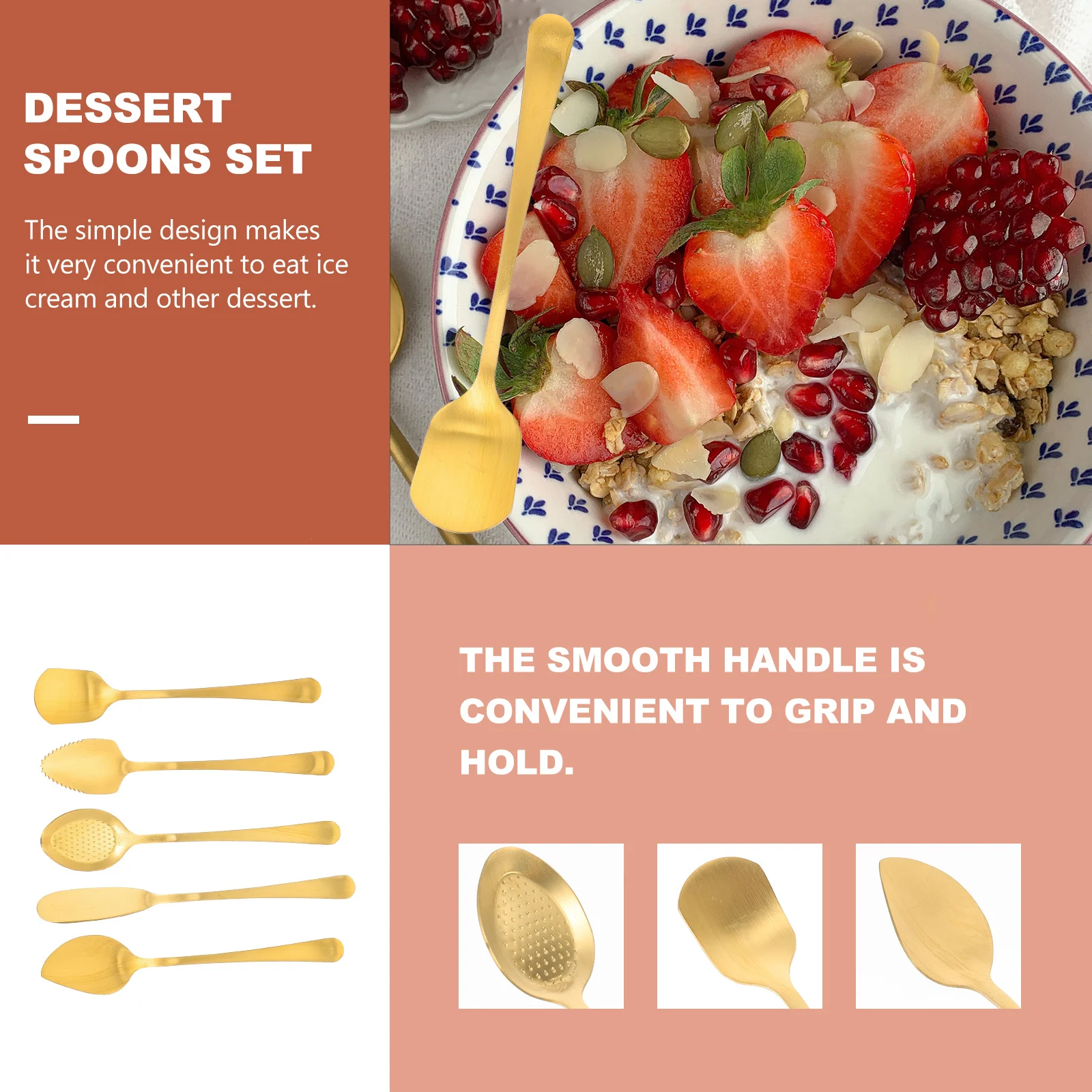 Picture 3: 1Set High Grade Stainless Steel Spoon Set Round Smooth Heads Comfortable Handle Dessert Spoons Cake Kit Dessert Spoons