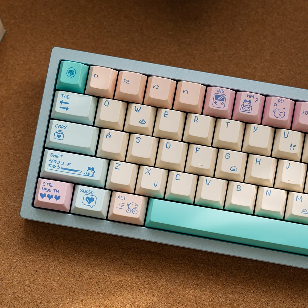 FBB 키캡 전자 애완동물 픽셀 스타일 귀여운 마카롱 색상 PBT 키캡 기계식 키보드 키캡 DIY 키트 60% 75% 80% 100%