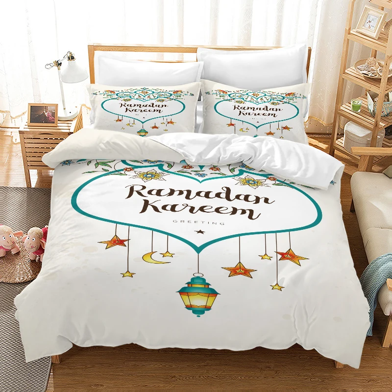 3PCS - Ramadan Festival Chandelier Stars - Printed bedding set, soft breathable duvet set for bedroom and guest room