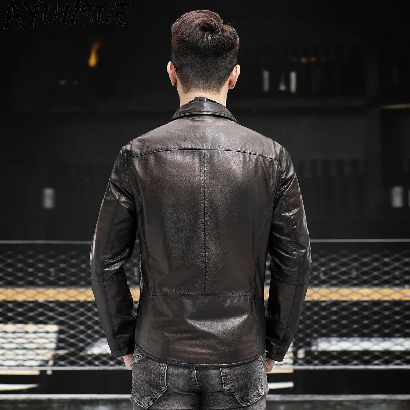 AYUNSUE 100% Cowhide Real Leather Jacket for Men 2025 Spring Autumn Coat Mens Clothes Trendy Motocycle Coats Jaqueta De Couro