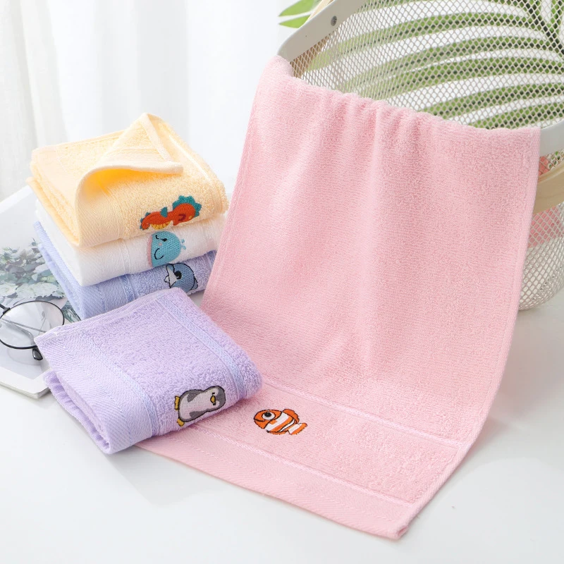 25*45cm Baby Soft Cotton Towel Cartoon Embroidered Cute Animal Fruit Water Absorbant Kids Children Clean Face Hand Washing Towel