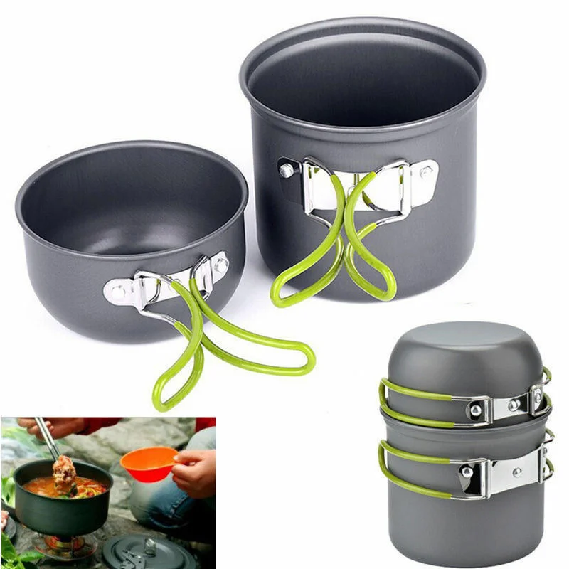 

2Pcs Outdoor Cooking Set Camping Pots and Pans Portable Lightweight Cookware for Hiking Backpacking Picnic Trips