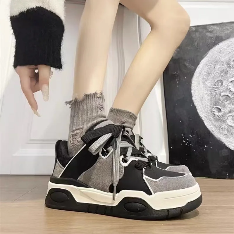 Gray Vintage Platform Sneakers 2023 Casual Women's Sports Shoes Harajuku Flats Kawaii Korean Vulcanize Tennis Female