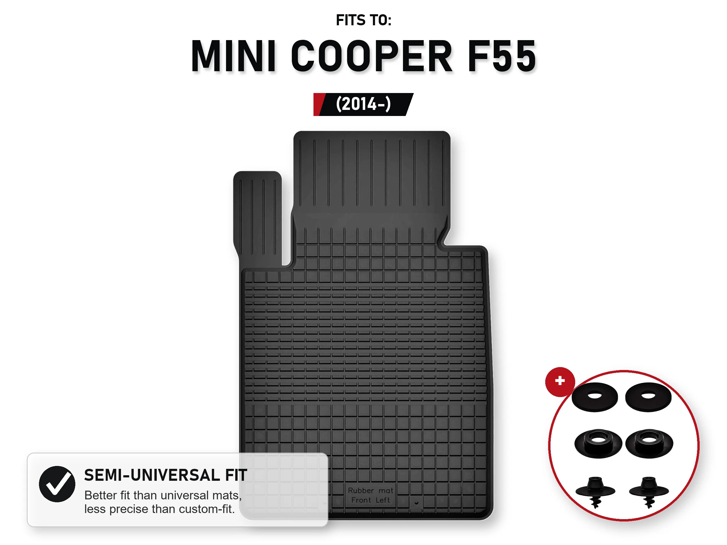 Tray Driver's Carpet voor: Mini Cooper F55 2014- 5 deuren met stoppers