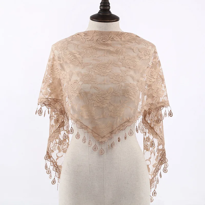 Fashion Church Shawl Lace Veil Scarf Bandana Church Prayer Wedding Mantilla Chapel White Embroidered Hijab Women Scarves - view 2