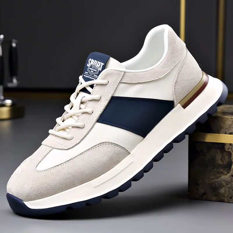 

New Shoes for Men Genuine Leather Casual Shoes Fashion Chunky Sneakers Youth Cool Thick-soled Athletic Shoes