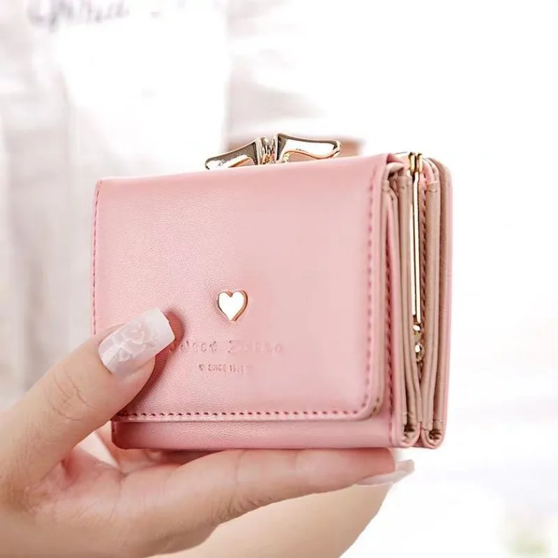 New PU Korean Style Cute 3 Fold Short Wallet Multi Functional Trendy Small Folding Card Holder Purse For Daily Use