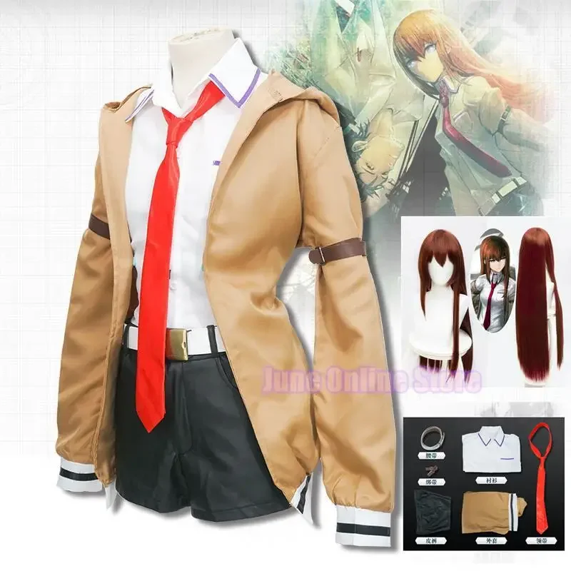 

Steins Gate Cosplay Costume Japanese Anime Game Cosplay Kurisu Makise Uniforms Full Set Coat Shirt Tie Skirt Custom Made