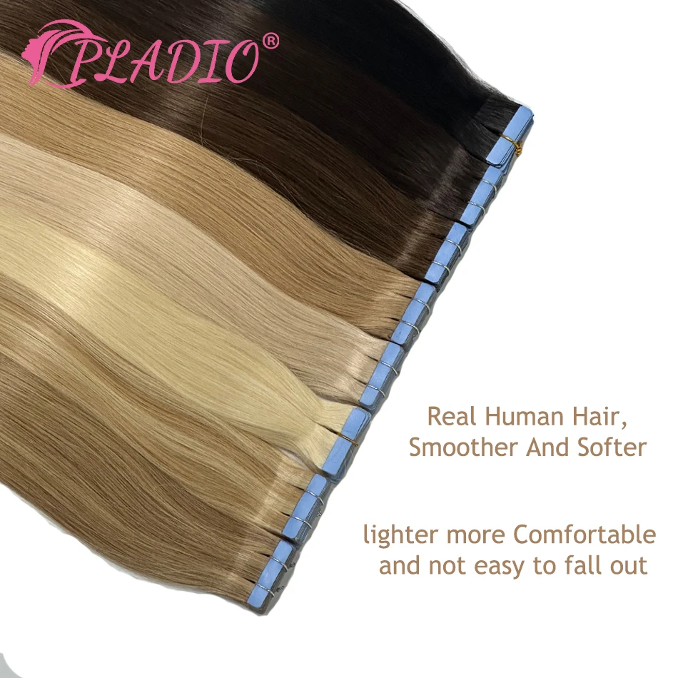 Pladio fita em extensões de cabelo cabelo humano 100% cabelo humano 12 "-26" fita adesiva natural no cabelo brasileiro em linha reta remy cabelo