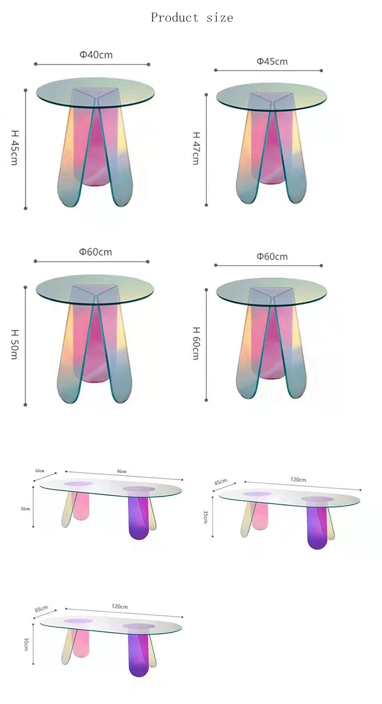 Table basse naren acrylique, petite table d'appoint, verre transparent arc-en-ciel, meubles de salle à manger, meubles de maison modernes