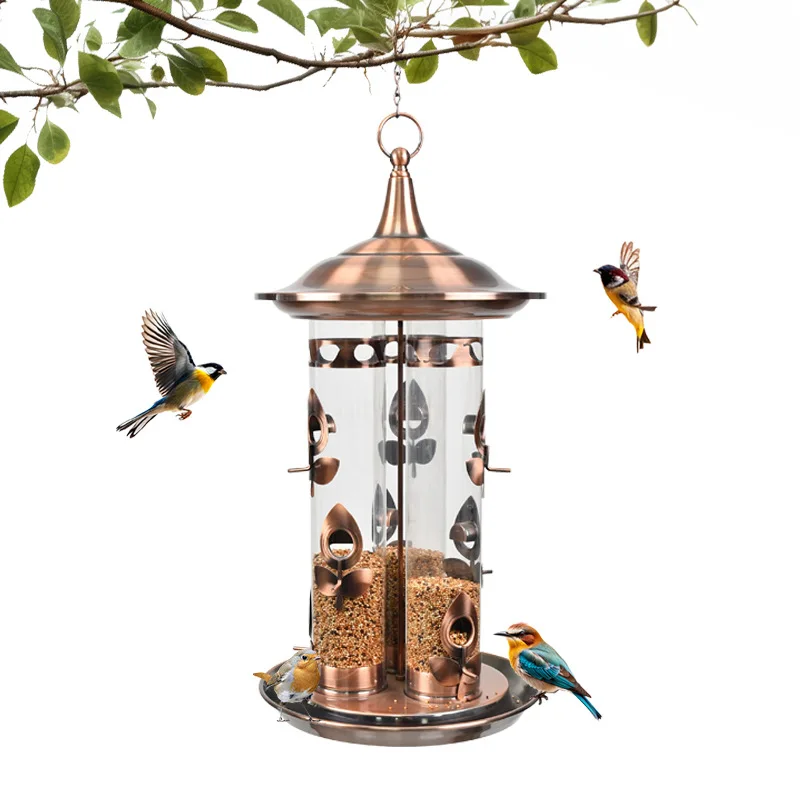 

electroplated copper bird feeder retro European garden decoration, rainproof and rust-proof, durable hanging bird food box