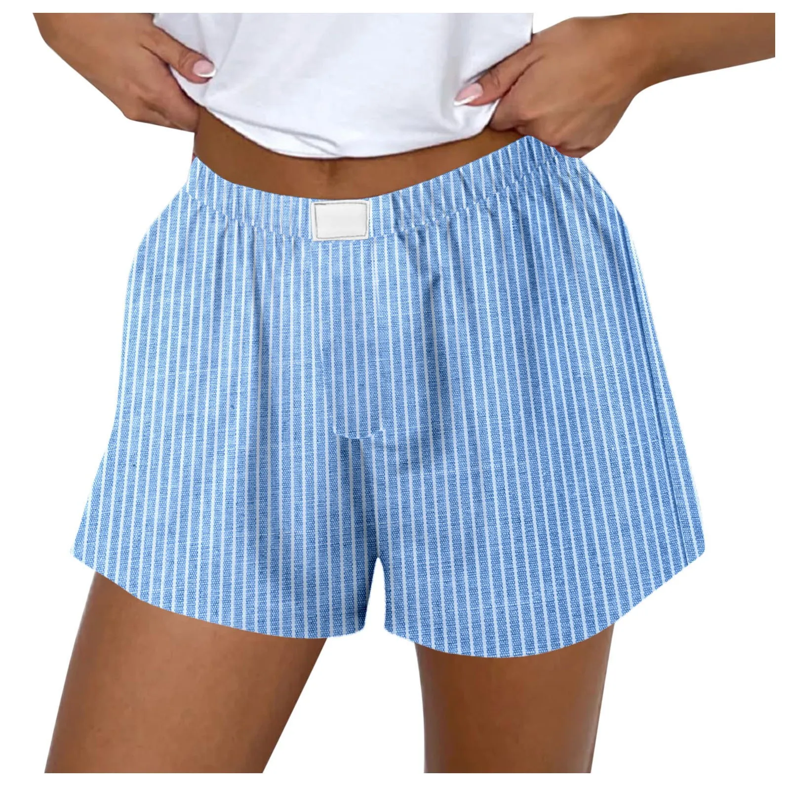 

Ladies Casual Shorts Cute Soft Striped Contrasting Printing Loose Boxer Shorts Elastic Waisted Fashion Shorts For Women