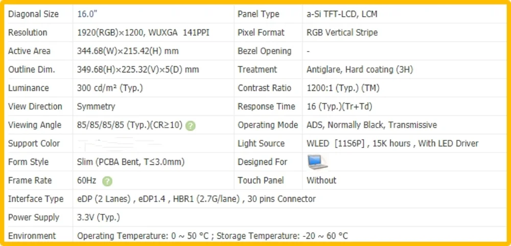 NV160WUM-N45 NV160WUM N45 FHD 1920x1200 16.0 inch Laptop Display LCD Screen IPS No-touch Panel EDP 30pins