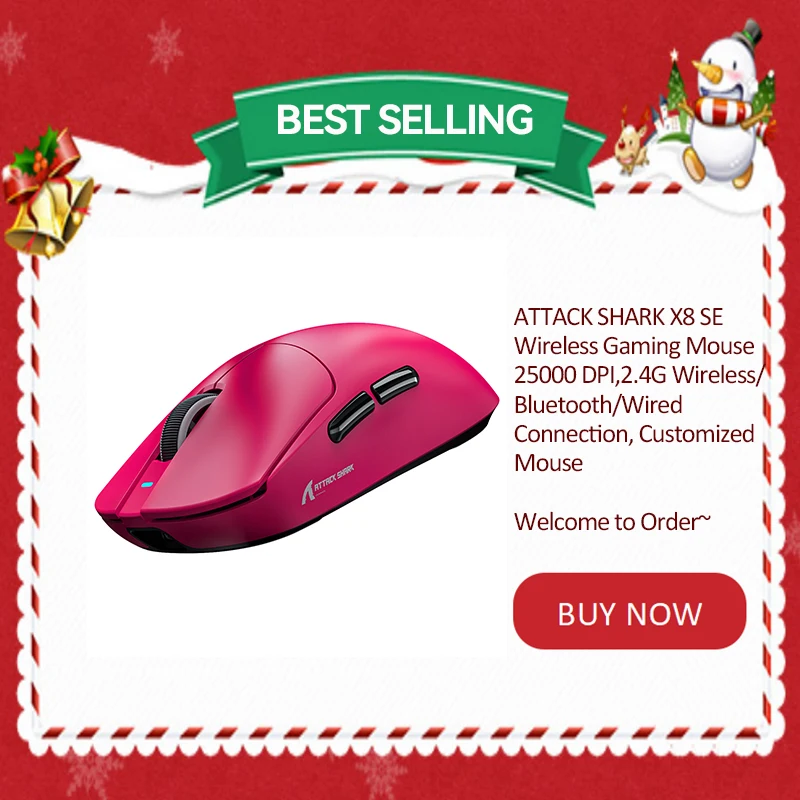 

Беспроводная игровая мышь ATTACK SHARK X8 SE, 25000 точек на дюйм, беспроводное соединение 2,4G/Bluetooth/проводное соединение, индивидуальная мышь