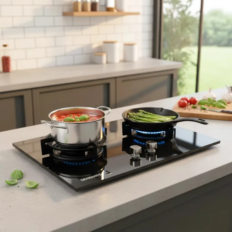 Black Tempered Glass Panel 2 Burner Built In Gas Hob Kitchen Cooking Appliance NG LPG Dual Fuel Gas Stove - view 5