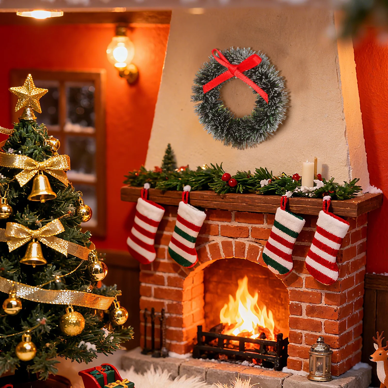 

20pcs Mini Garland Decoration Artificial Christmas Wreath with Bow Xmas Tree Hanging Ornament for Party Wedding