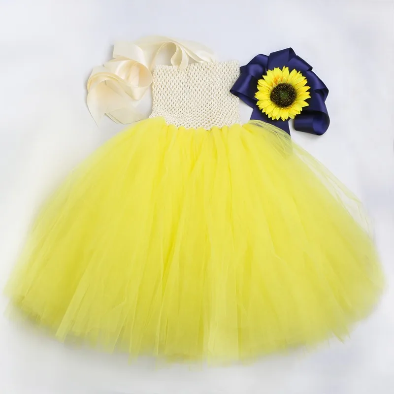 Theeper Sunflower Handmade Tulle Tutu Dress Yellow Floral Cute Princess Gown Holiday Carnival Party Soft Elegant  Fashion Outfit