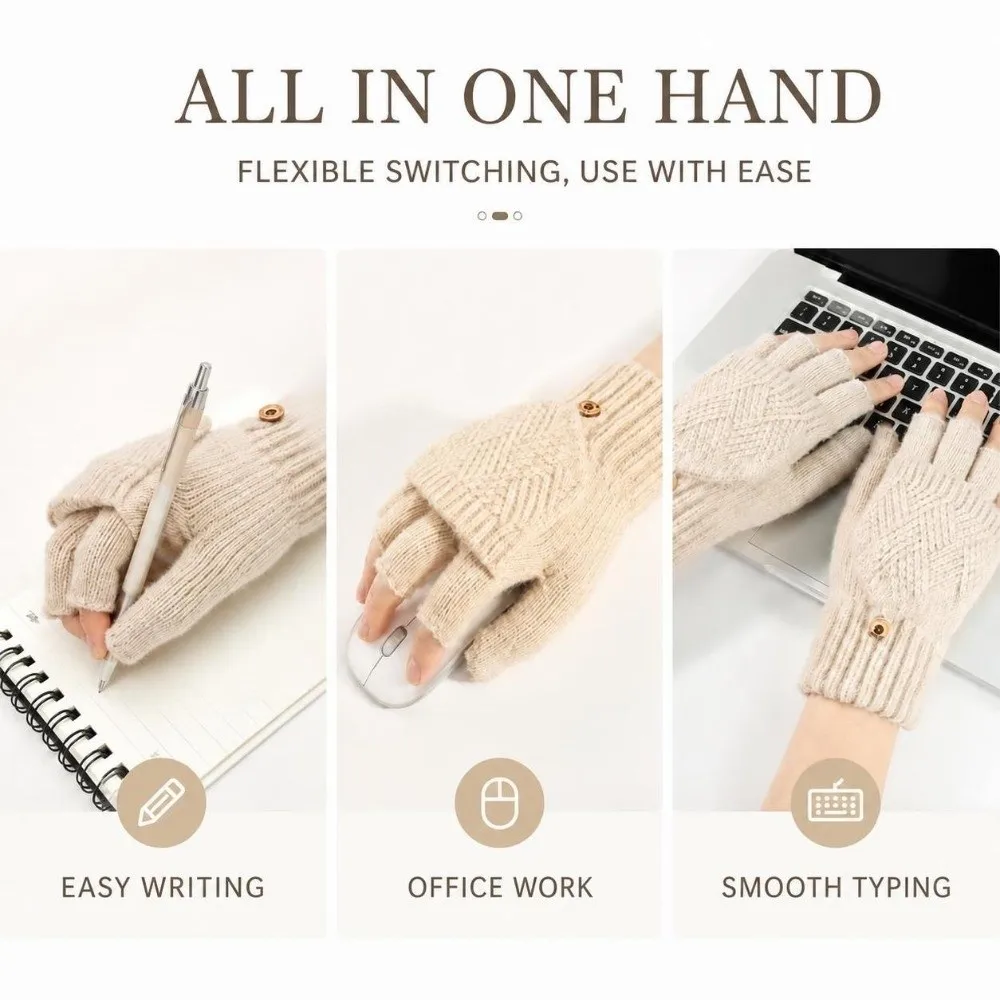 Fashion Thick Winter Knitted Gloves Keep Warm Solid Color Touchscreen Gloves Exposed Finger Mittens Outdoor