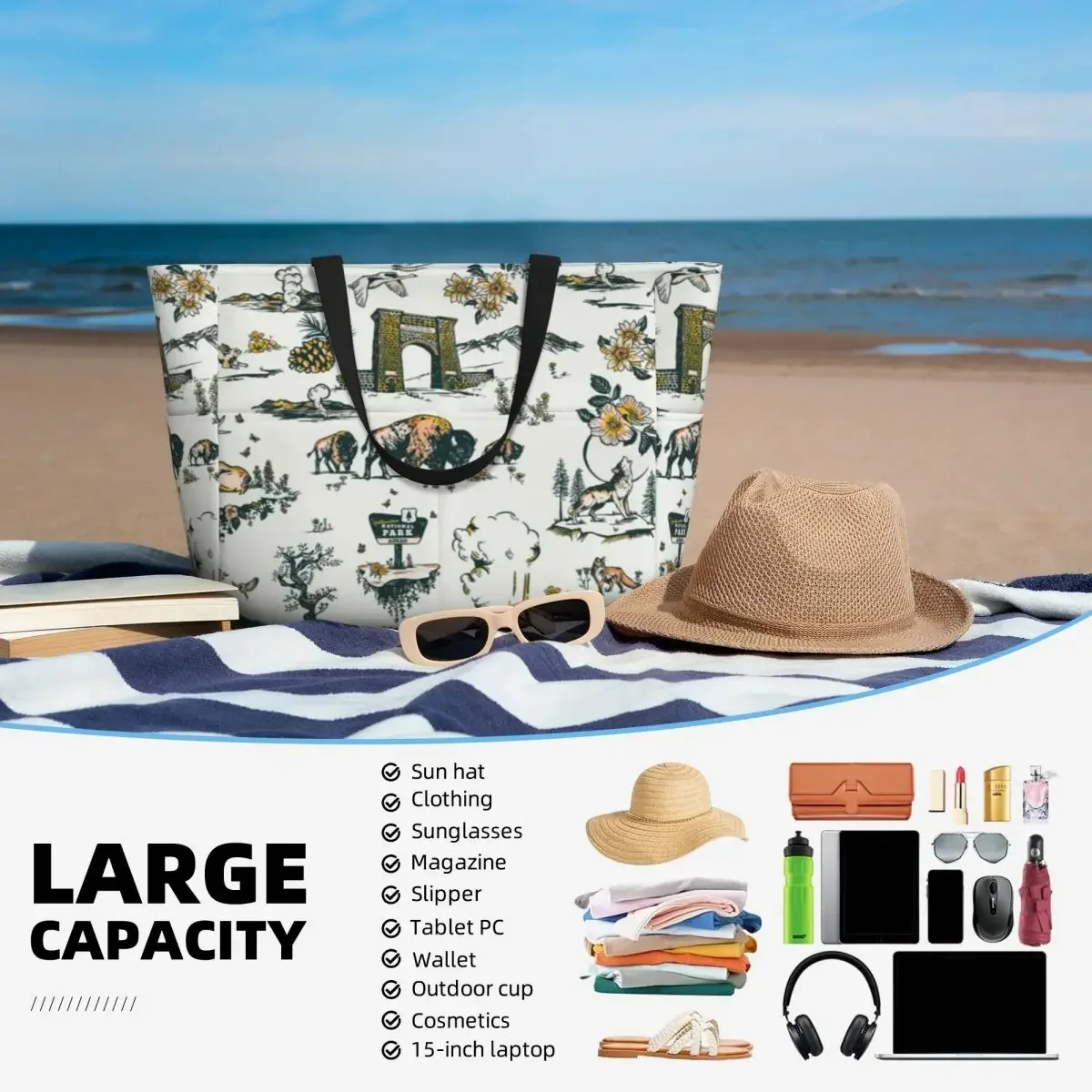 Yellowstone Park Travel Beach Travel Bag, Tote Bag Customizable Large Capacity Sports Birthday Gift Multi-Style Pattern