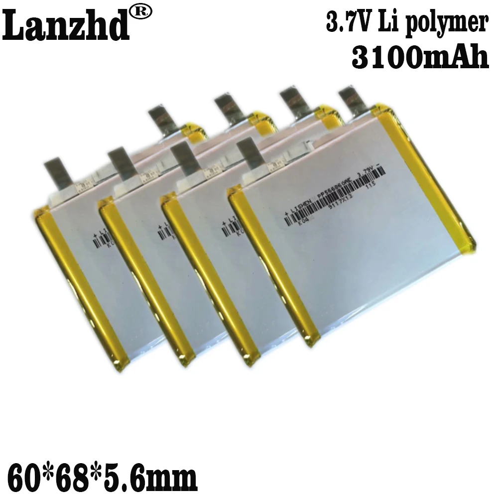 

1-10pcs 3.7V 3100mAH 566860 Polymer lithium ion Li-ion battery for power bank tablet pc gps mp4 battery 60*68*5.6mm