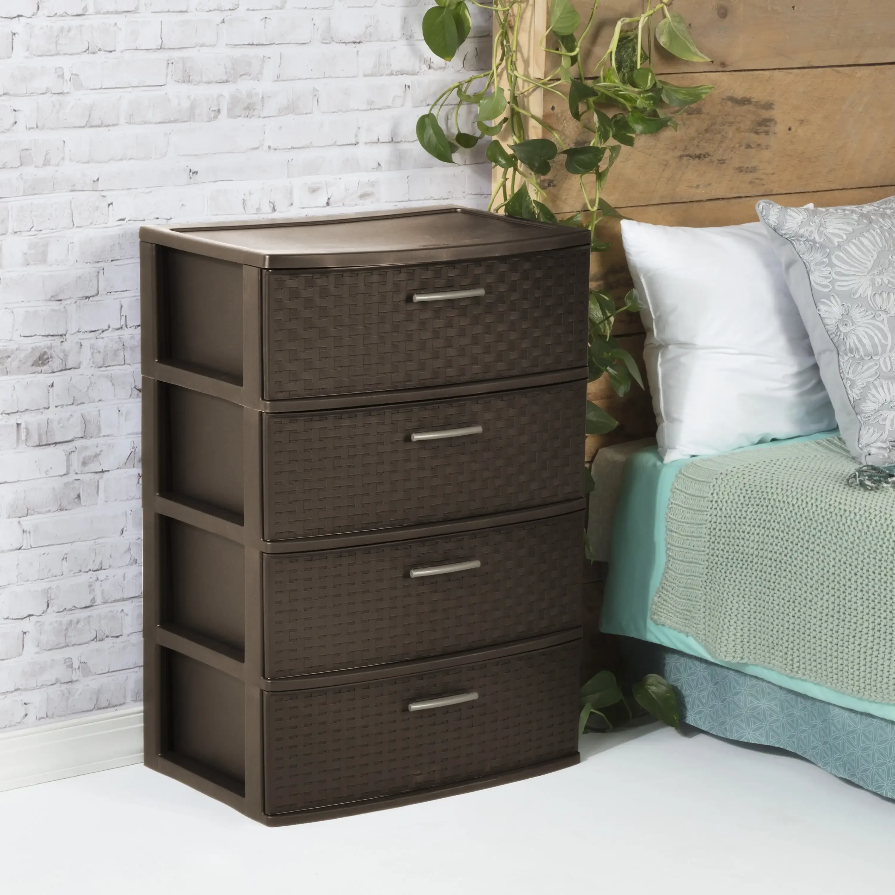 (2 pack) 4 Drawer Wide Weave Tower Espresso